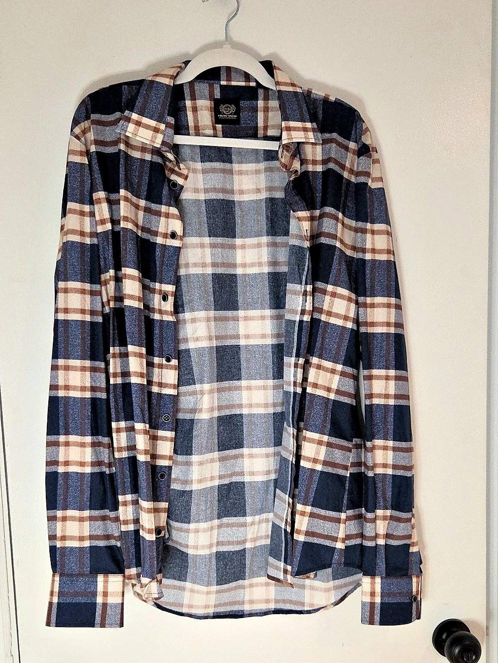 Plaid Casual Button Down Blue & Brown Size XL (43/44) New
